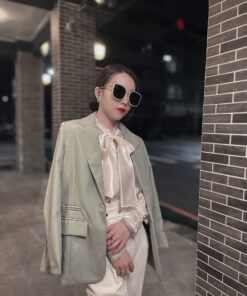 素面簡約綠西裝外套