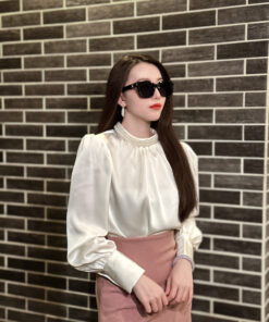 優雅珍珠緞面襯衫