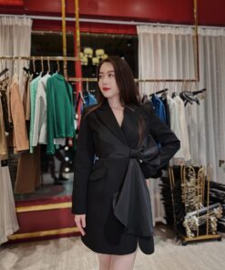 蝴蝶結緞面收腰西裝洋